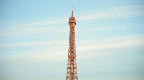 FRANCE, PARIS: Eiffel Tower at dawn, vertical pan Stock Footage 63033467