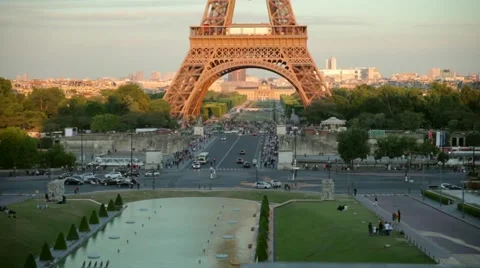 FRANCE, PARIS: Eiffel Tower in the evening, vertical pan Stock Footage 63033466