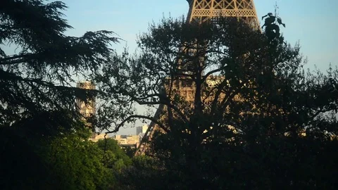 France, Paris: Eiffel Tower In The Evening, Vertical Pan Stock Footage 76120748