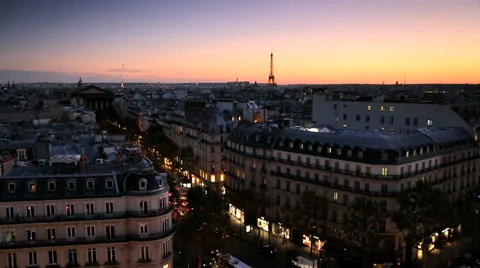 France Paris Eiffel tower sunset rooftop skyline illuminated building 動画素材 47099797