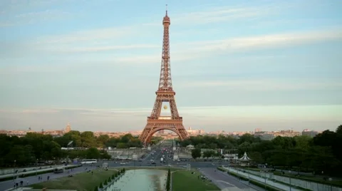 FRANCE, PARIS: Eiffel Tower at sunset, time-lapse Stock Footage 63033513