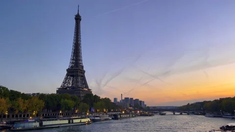 FRANCE, PARIS: Eiffel Tower at sunset and summertime in Paris, France Stock Footage 219387255