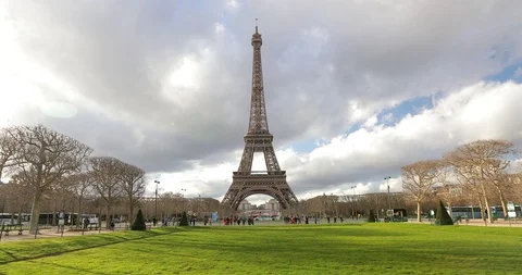 France Paris Eiffel Tower wrought iron lattice tower on the Champ de Mars Stock Footage 87947722