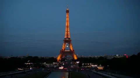 FRANCE, PARIS Light of Eiffel Tower in the evening, time-lapse Stock Footage 63033410