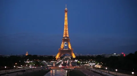 FRANCE, PARIS Light of Eiffel Tower in evening, time-lapse Stock Footage 63033417