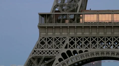 FRANCE, PARIS: Middle part of Eiffel Tower in the evening, close up Stock Footage 64919328