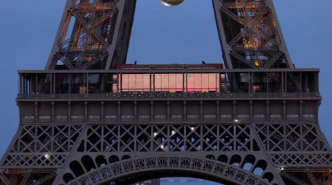 FRANCE, PARIS: Part of blinking Eiffel Tower in the evening time, vertical pan Stock Footage 64919265