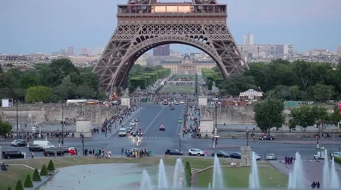 FRANCE, PARIS Part of Eiffel Tower in the evening, time-lapse Stock Footage 63033374