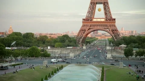 FRANCE, PARIS Part of Eiffel Tower at sunset, time-lapse Stock Footage 63033493