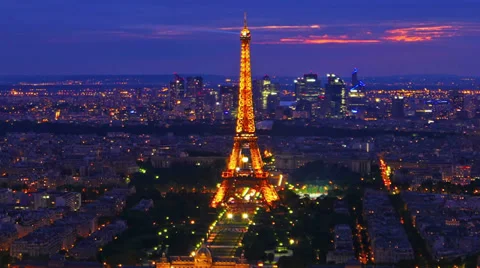 France, Paris skyline and Eiffel tower, time-lapse, zoom out. Stock Footage