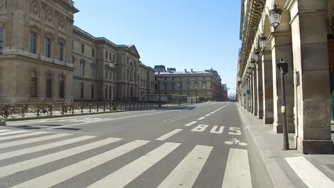 France, Paris. Travelling in empty rue de Rivoli due to containment Stock Footage