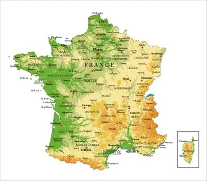 France physical map Stock Illustration