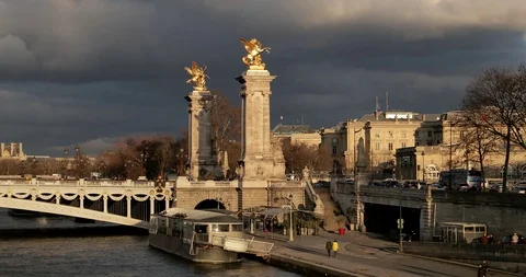 France The Pont Alexandre III is a deck arch bridge spans the Seine in Paris Stock Footage 87949962