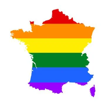 France pride gay vector map silhouette with rainbow flag. Europe LGBT Stockillustratie