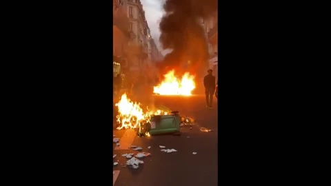 France: Protests, Clashes Continue As Macron Delivers Speech Defending Pensi... Stock Footage 238842491
