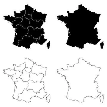 France Region Outline and Solid Fill Map Set. 스톡 일러스트