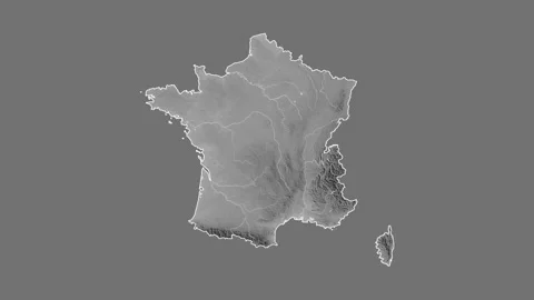 France Regions. Grayscale elevation map Stock Footage 147094429