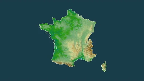 France Regions. Physical Map Stock Footage 147095016