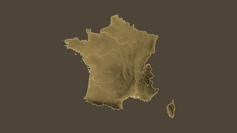 France Regions. Sepia elevation map Stock Footage 147094993
