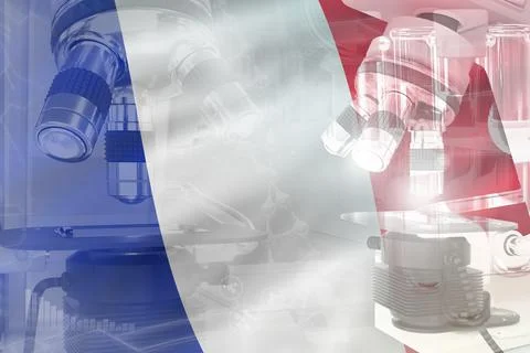 France science background - microscope on flag Stock Illustration