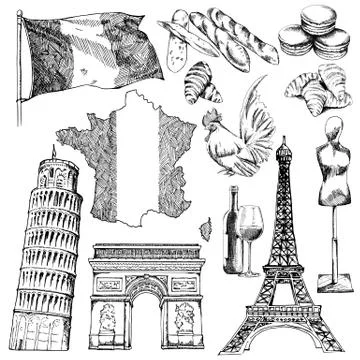 France sketch elements. Illustrazione stock