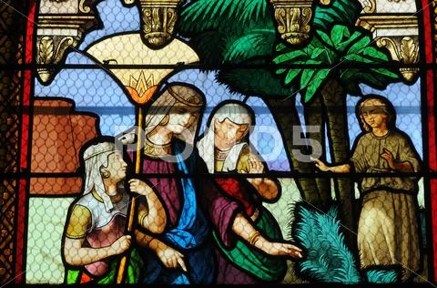 France, stained glass window in the church of Les Mureaux Stock Photos