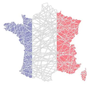 France stylized map shaped on tangled textured national flag Stock Illustration