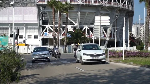 France Toulon 03. April 2017 Embankment of Tallinn walk people move cars, sunny Stock Footage 75004053
