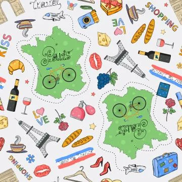 France tour pattern color with map Stock Illustration