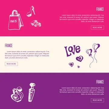 France Touristic Horizontal Vector Stock Illustration