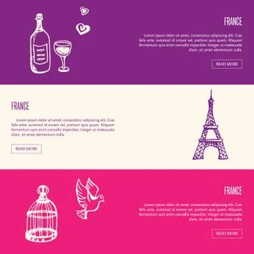 France Touristic Horizontal Vector Stock Illustration