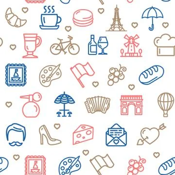 France Travel Seamless Pattern Background on a White. Vector Stock-Illustration
