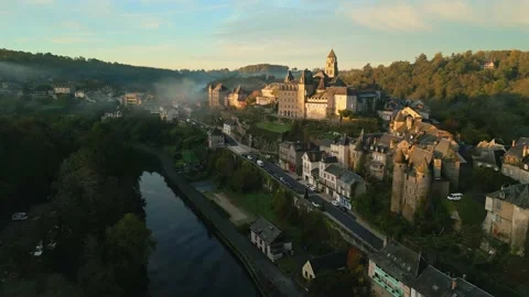 France Uzerche castle sunrise pull out Stock-Footage 233283787