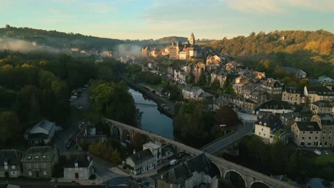 France Uzerche castle sunrise pull in Stock-Footage 233283792