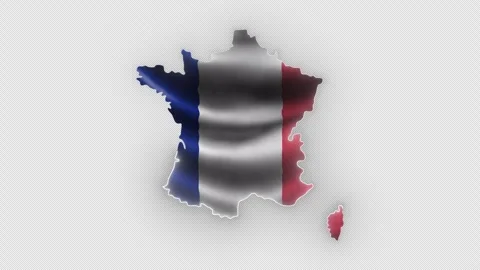 France Waving Flag Map with White Glowing Neon Outline on Transparent Vídeo Stock 337735265