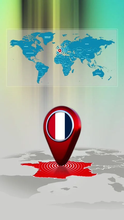 France World Map Pin Location Background Loop Vertical Stock Footage 342384549