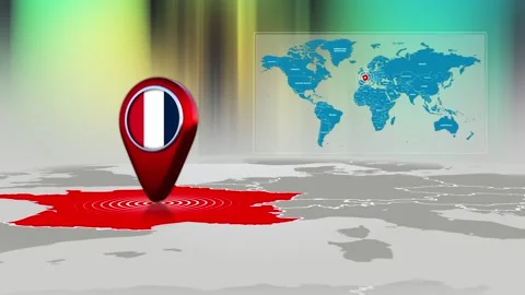 France World Map Pin Location Background Loop 4k Stock Footage 342384555