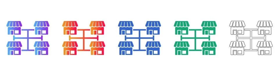 Franchise and Chain Store Network Icon Set Stock Illustration