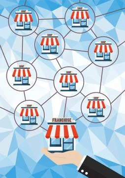 Franchise business system with polygon background Stock Illustration