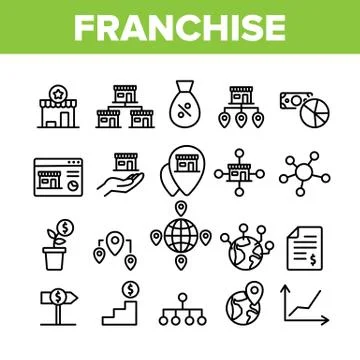 Franchise Collection Elements Icons Set Vector Ilustración de archivo