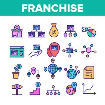 Franchise Collection Elements Icons Set Vector Ilustración de archivo