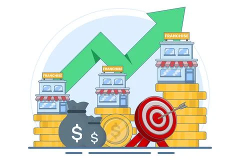 Franchise store concept, business, development, company. Illustrazione stock