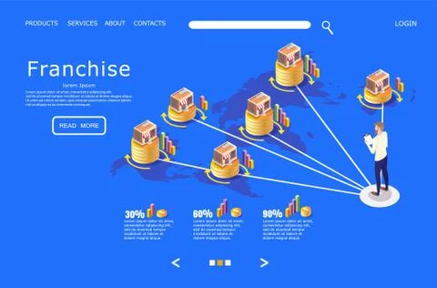 Franchise vector website landing page design template Stock Illustration