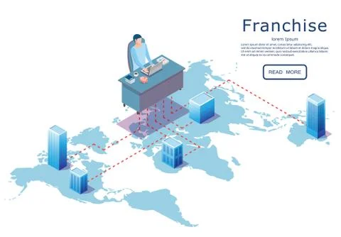Franchise web banner vector isometric design template Stock Illustration