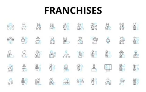 Franchises linear icons set. Opportunity, Investment, Partnership, Expansion Stock Illustration