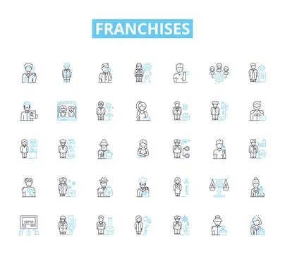 Franchises linear icons set. Opportunity, Investment, Partnership, Expansion Stock Illustration
