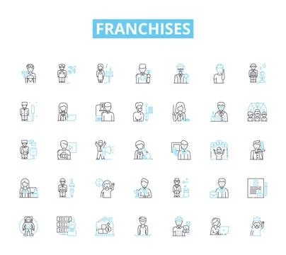 Franchises linear icons set. Opportunity, Investment, Partnership, Expansion Stock Illustration