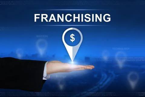 Franchising button on blurred background Stock Photos