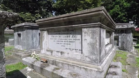 Francis Light Tomb, Old Protestant Cemetery, George Town, Penang, Malaysia Stock Footage 299932945