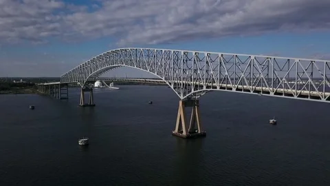Francis Scott Key Bridge in Baltimore Harbor Stock Footage 84782579